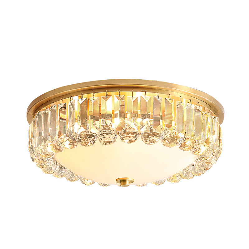 LED Flush Ceiling Light Modern Bowl Crystal Flush Mount Lighting in Gold for Bedroom