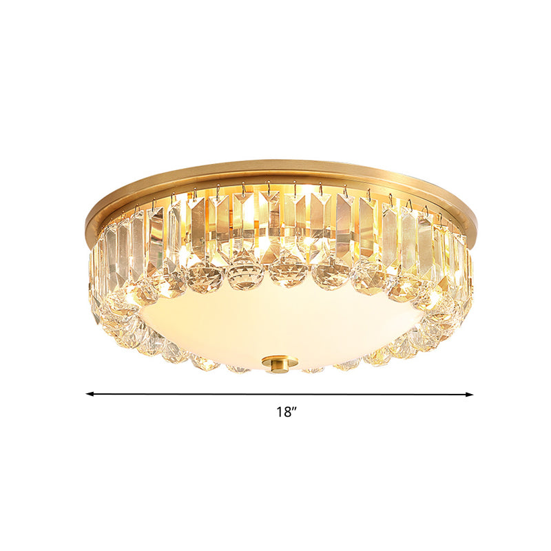 LED Flush Massimale Light Modern Bowl Crystal Flush Mount Lighting in Gold for Bedroom