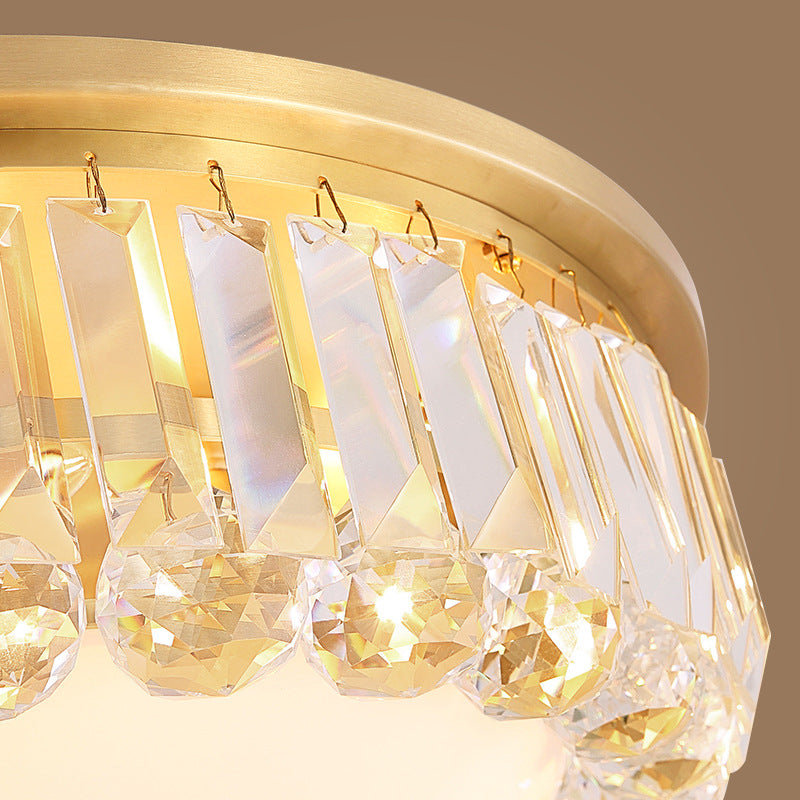 LED Flush Massimale Light Modern Bowl Crystal Flush Mount Lighting in Gold for Bedroom