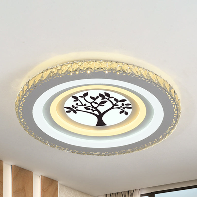 Round/Tree Dining Room Flush Mount Modern Style Crystal LED White Ceiling Lighting