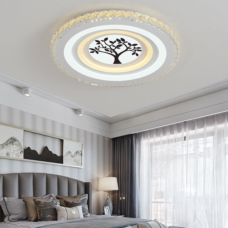 Round/Tree Dining Room Flush Mount Modern Style Crystal LED White Ceiling Lighting