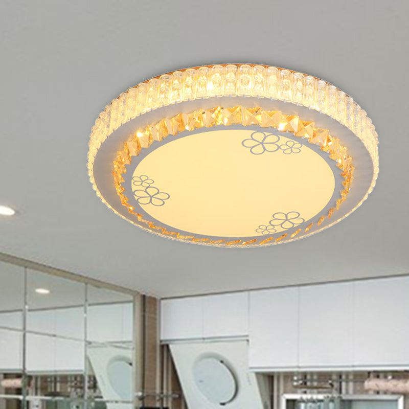 White Round Flush Montaggio Lampada Simple Crystal LED Camera Flush Light con Flower Pattern