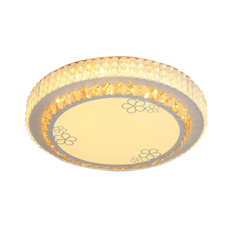 White Round Flush Montaggio Lampada Simple Crystal LED Camera Flush Light con Flower Pattern