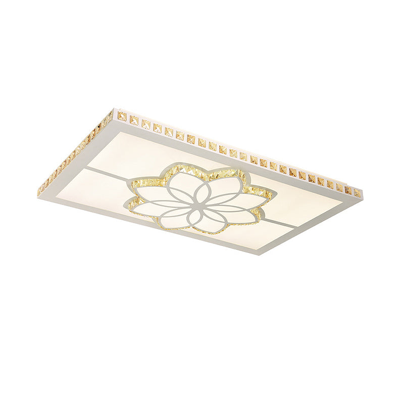 White LED Flush Light Contemporary Crystal Rectangle Ceiling Flush Mount for Living Room in Color Light with Flower Pattern in 3 Color Light