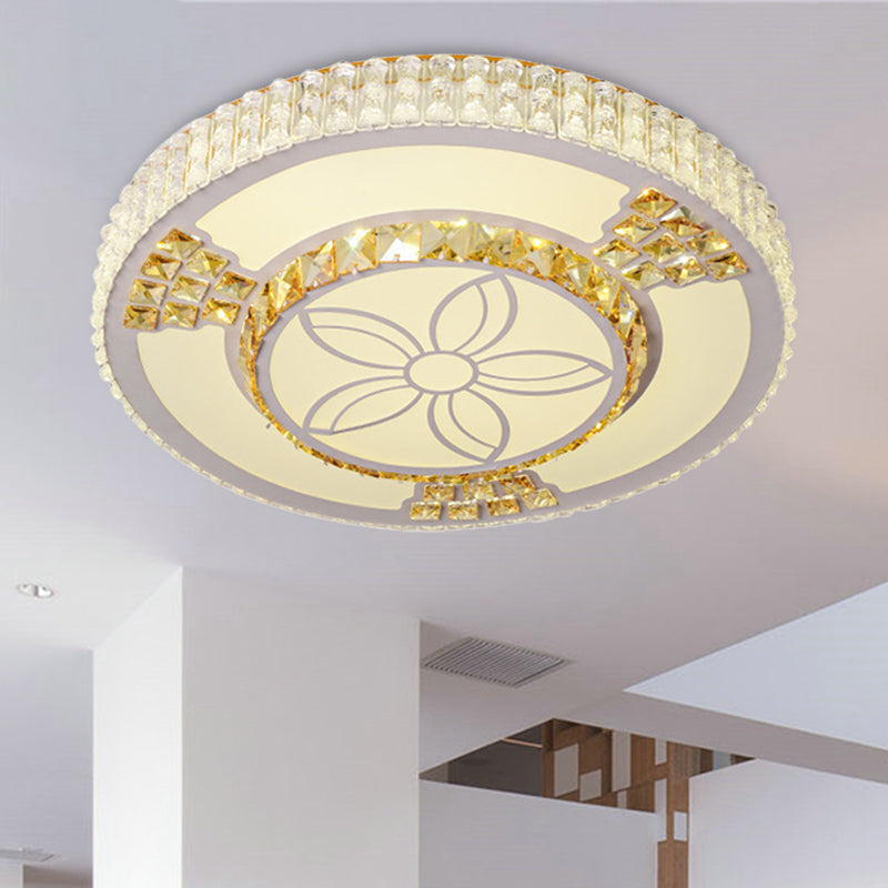 LED Flower-Like Flush Light Modern White Crystal Flush Mount Lamp for Living Room