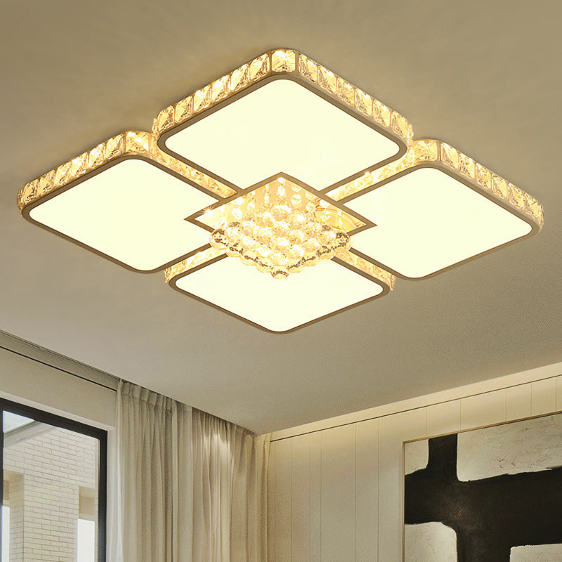 White Square Flush Mount Fixture Modern Crystal LED Bedroom Flush Ceiling Light Fixture in Warm/White Light