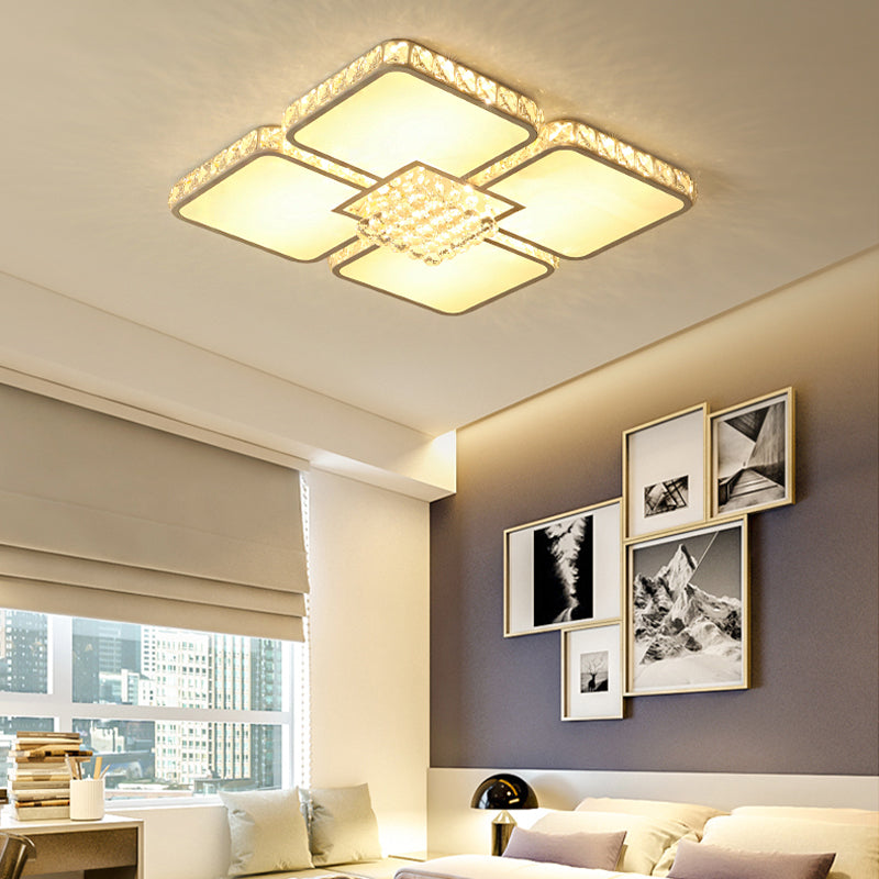 White Square Flush Mount Fixture Modern Crystal LED Bedroom Flush Ceiling Light Fixture in Warm/White Light