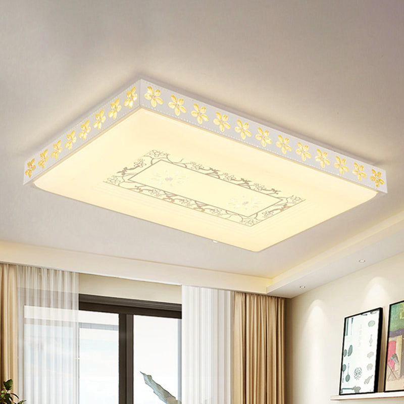 LED Crystal Flush Ceiling Light Simple White Rectangle Living Room Flush Mount Lamp in Warm/White/3 Color Light