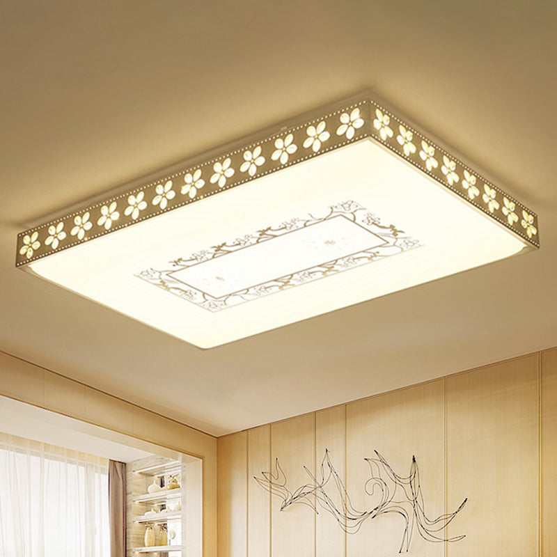 LED Crystal Flush Ceiling Light Simple White Rectangle Living Room Flush Mount Lamp in Warm/White/3 Color Light