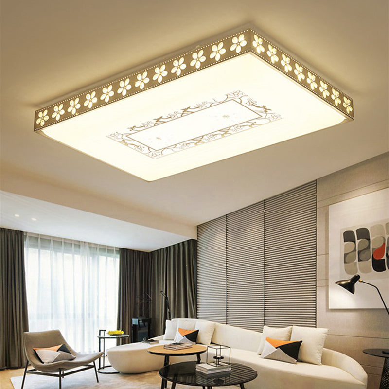 LED Crystal Flush Ceiling Light Simple White Rectangle Living Room Flush Mount Lamp in Warm/White/3 Color Light