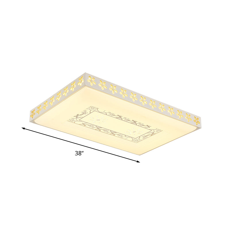 LED-Kristall-Deckenleuchte, einfache weiße rechteckige Wohnzimmer-Unterputzlampe in warmem/weißem/3-Farben-Licht