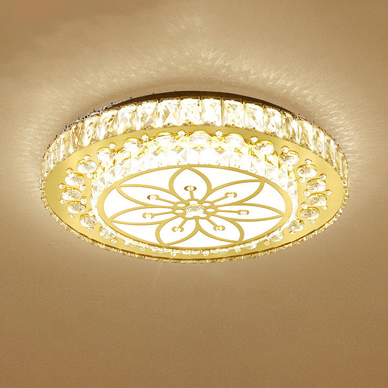 Modern 2-Tier Round Flush Ceiling Light Golden Crystal LED Flushmount Lighting, Third Gear