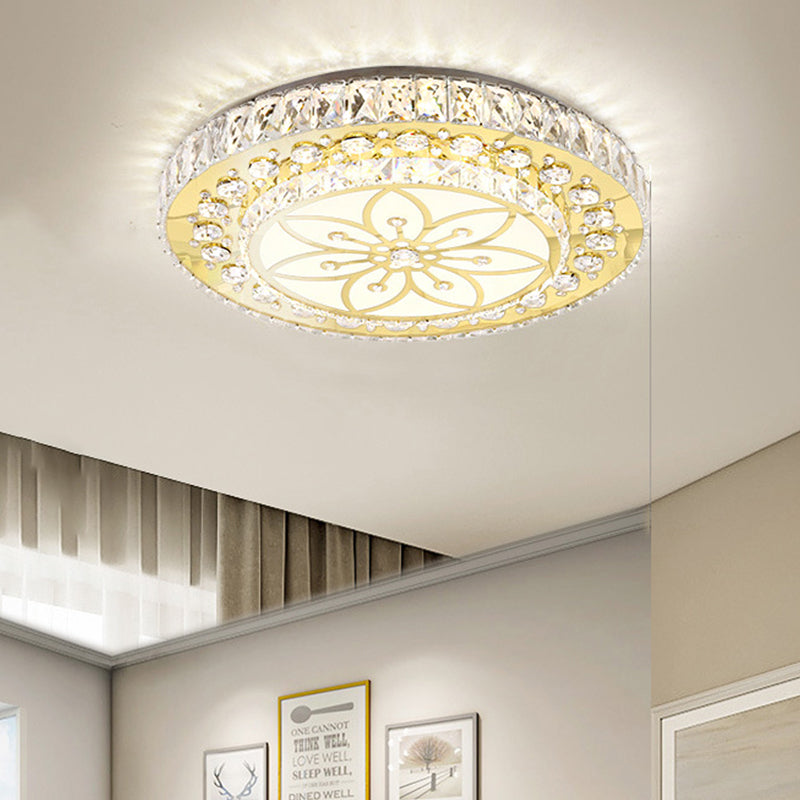 Modern 2-Tier Round Flush Ceiling Light Golden Crystal LED Flushmount Lighting, Third Gear