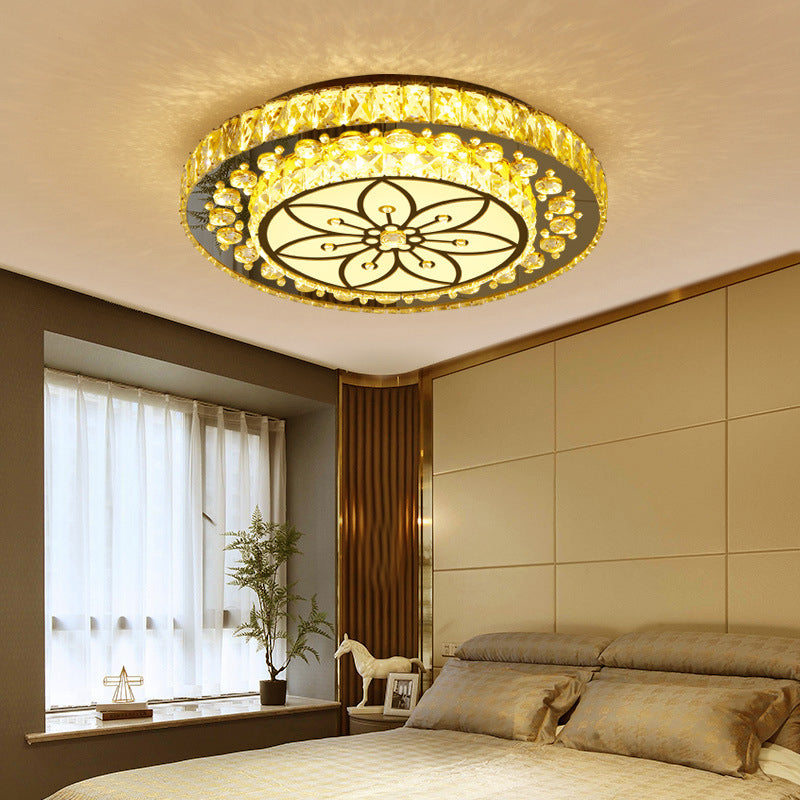 Modern 2-Tier Round Flush Ceiling Light Golden Crystal LED Flushmount Lighting, Third Gear