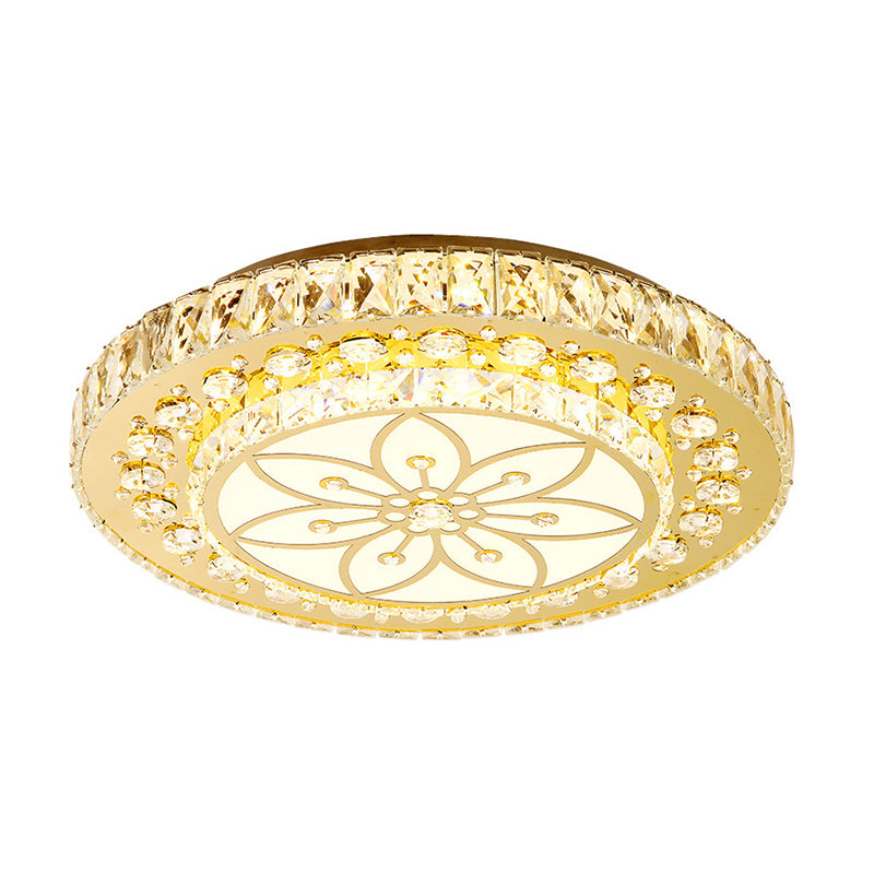 Modern 2-Tier Round Flush Ceiling Light Golden Crystal LED Flushmount Lighting, Third Gear