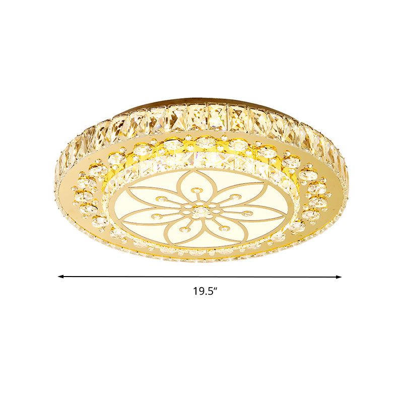 Modern 2-Tier Round Flush Ceiling Light Golden Crystal LED Flushmount Lighting, Third Gear