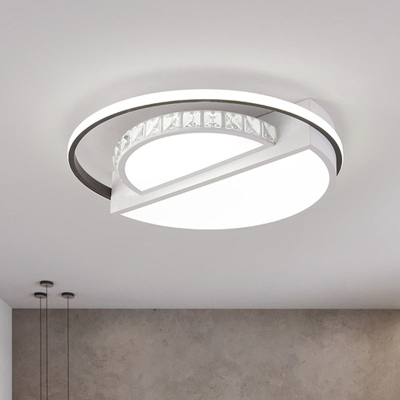 LED Crystal Flush Mount Lighting Fixture Simple White Round Living Room Close to Ceiling Light