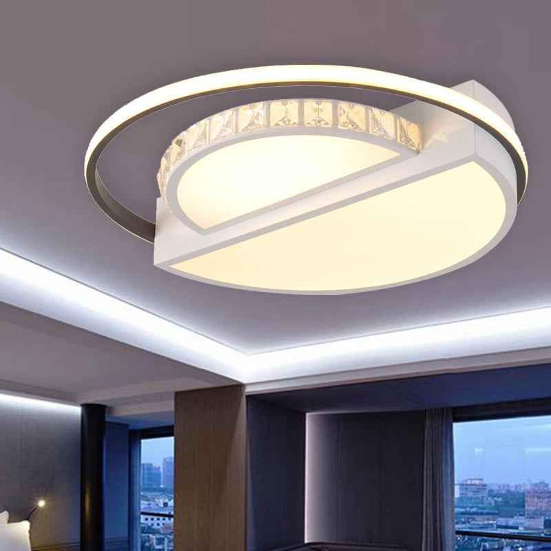 LED Crystal Flush Mount Lighting Fixture Simple White Round Living Room Close to Ceiling Light