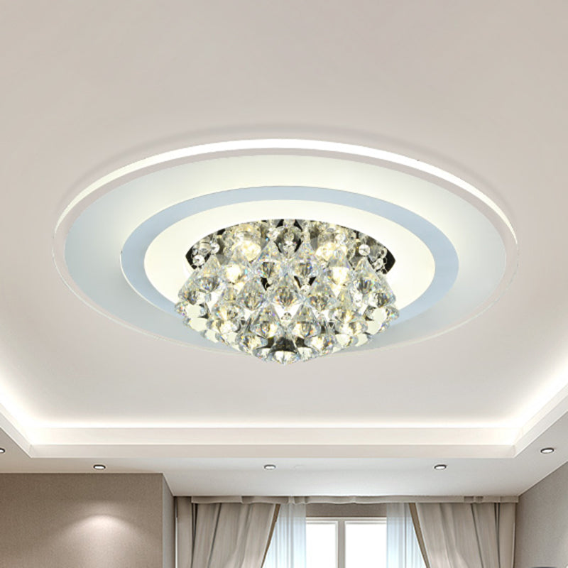 18"/23.5" W LED Round Flush Light Fixture Simple White Crystal Flush Mount Lighting for Living Room in Warm/White Light