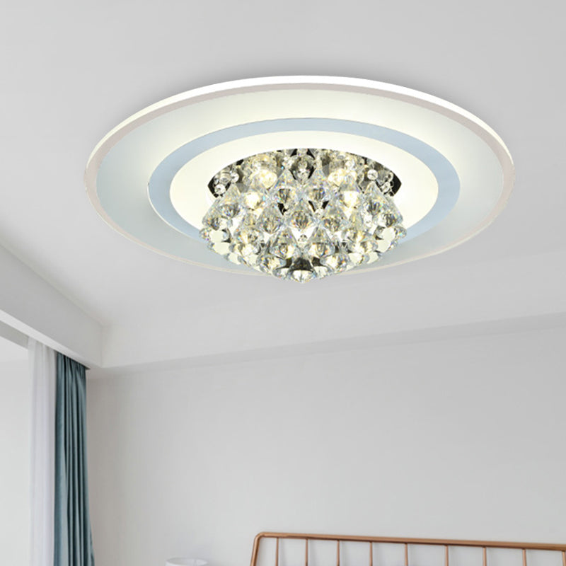 18"/23.5" W LED Round Flush Light Fixture Simple White Crystal Flush Mount Lighting for Living Room in Warm/White Light