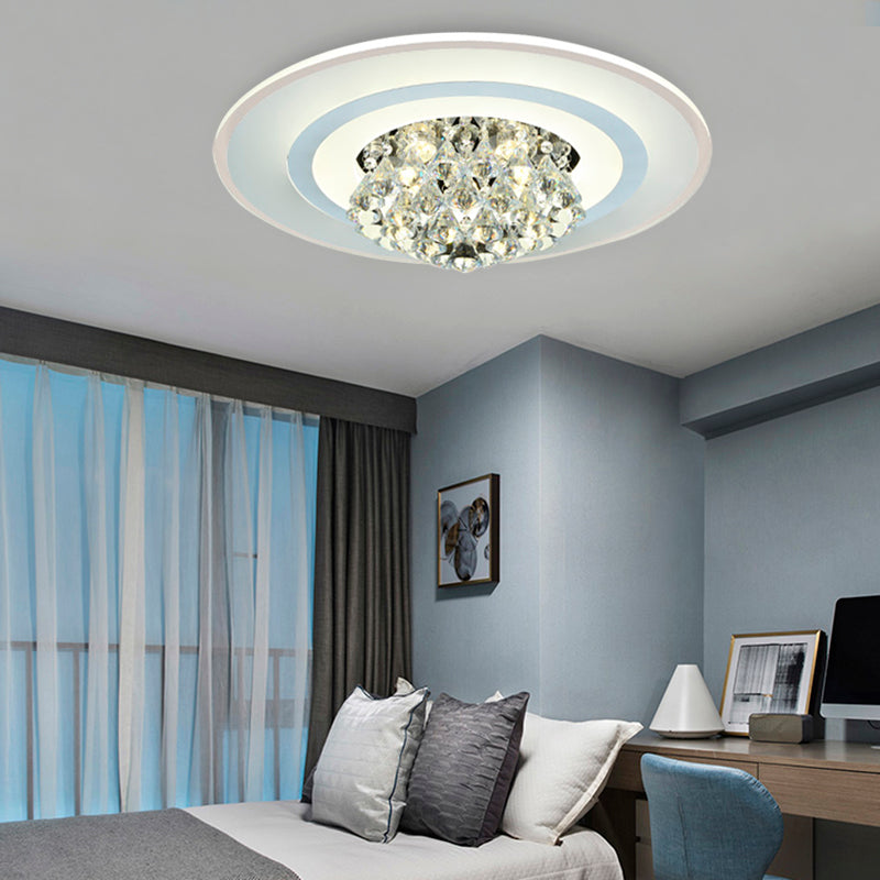 18"/23.5" W LED Round Flush Light Fixture Simple White Crystal Flush Mount Lighting for Living Room in Warm/White Light