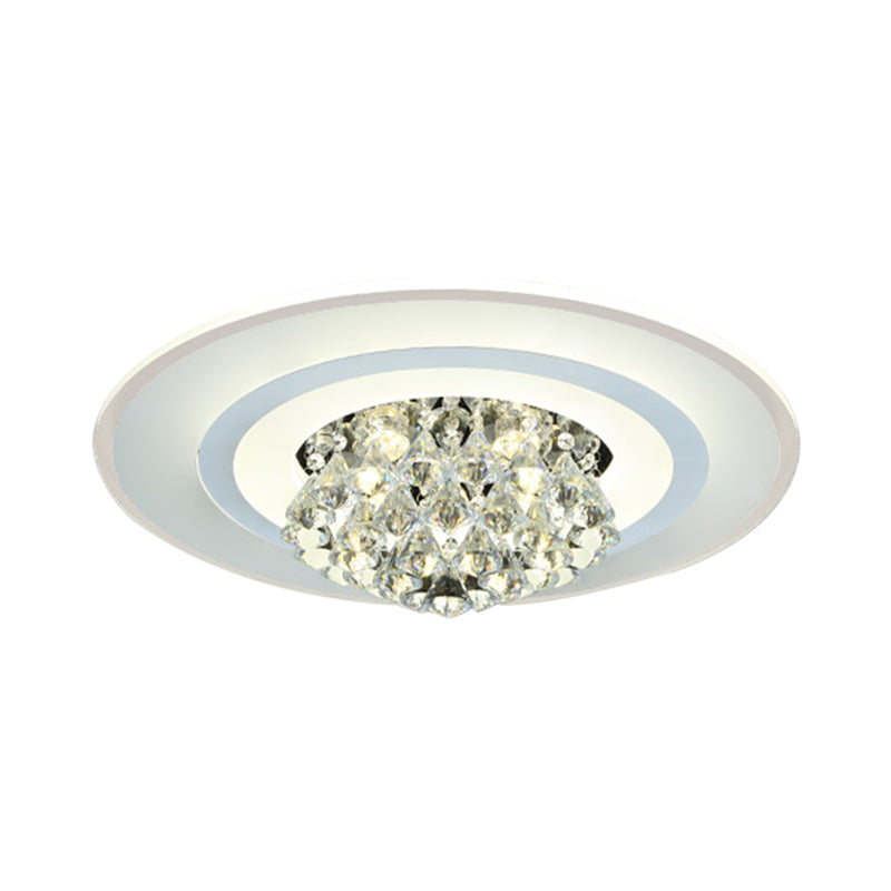 18"/23.5" W LED Round Flush Light Fixture Simple White Crystal Flush Mount Lighting for Living Room in Warm/White Light