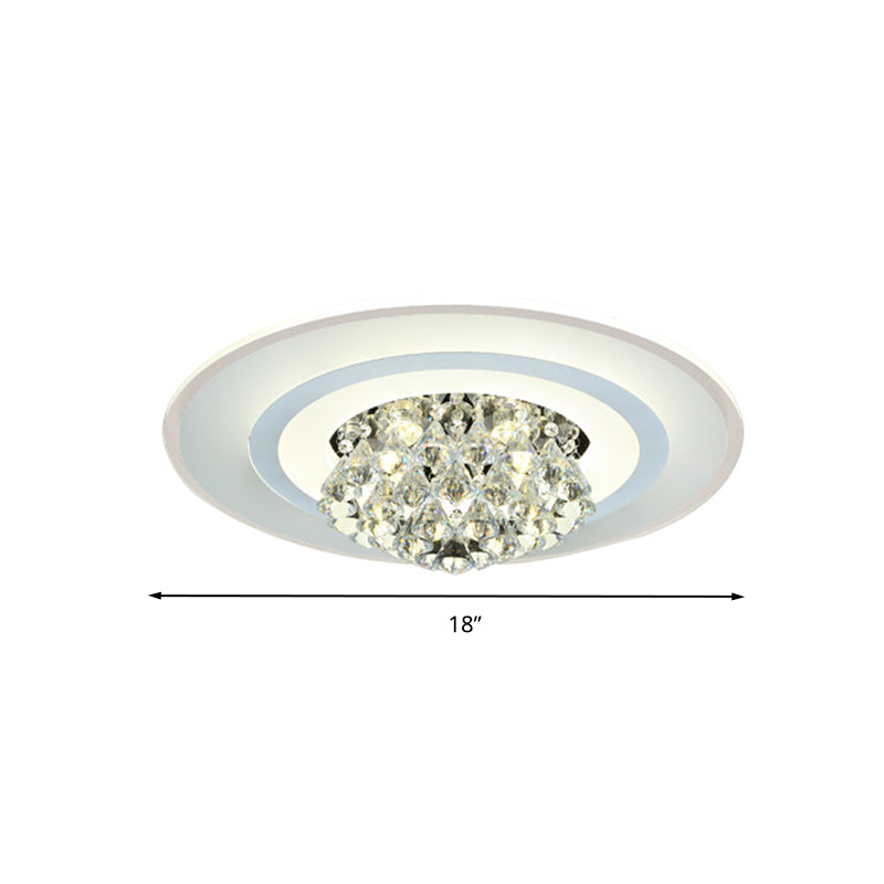 18"/23.5" W LED Round Flush Light Fixture Simple White Crystal Flush Mount Lighting for Living Room in Warm/White Light