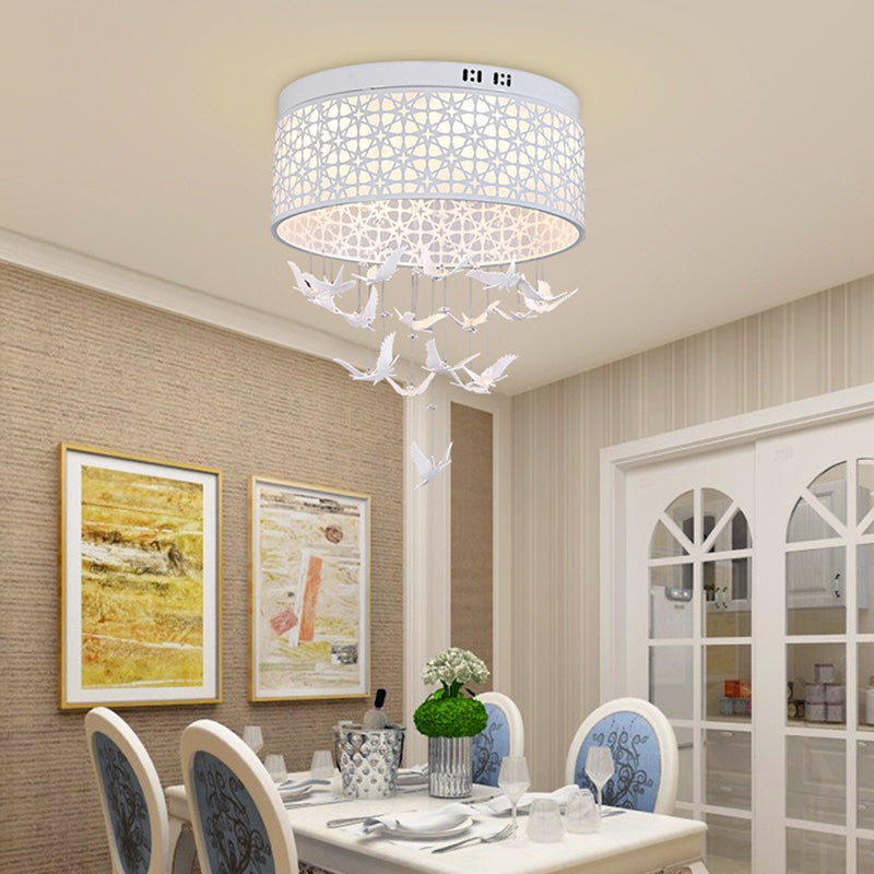 16"/19.5"/23.5" W White Angel/Crystal Bead Flush Mount Fixture Simple Metal LED Bedroom Flush Light