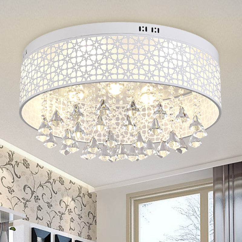 16"/19.5"/23.5" W White Angel/Crystal Bead Flush Mount Fixture Simple Metal LED Bedroom Flush Light