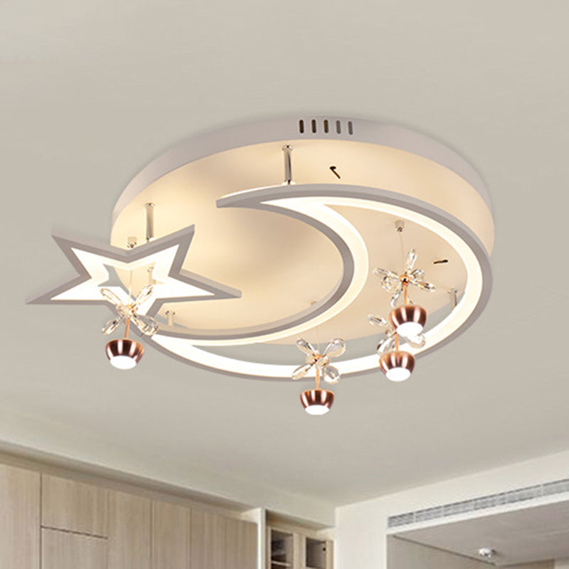 16.5"/20.5"/24.5" W LED Acrylic Flush Ceiling Light Modern Style White Star Moon Bedroom Flush Mount Lamp in White/3 Color Light