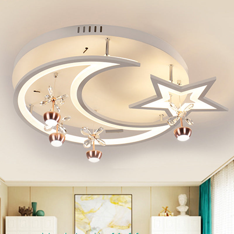 16.5"/20.5"/24.5" W LED Acrylic Flush Ceiling Light Modern Style White Star Moon Bedroom Flush Mount Lamp in White/3 Color Light