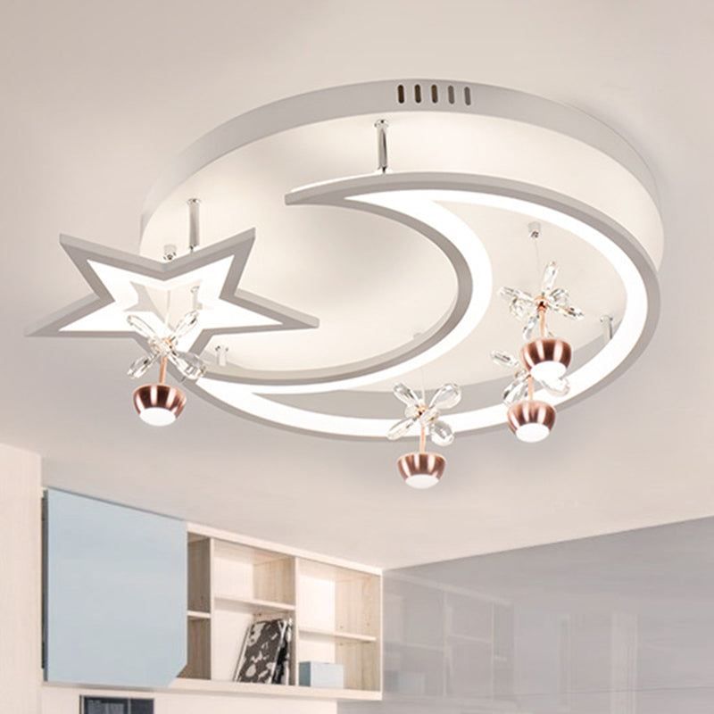 16.5"/20.5"/24.5" W LED Acrylic Flush Ceiling Light Modern Style White Star Moon Bedroom Flush Mount Lamp in White/3 Color Light