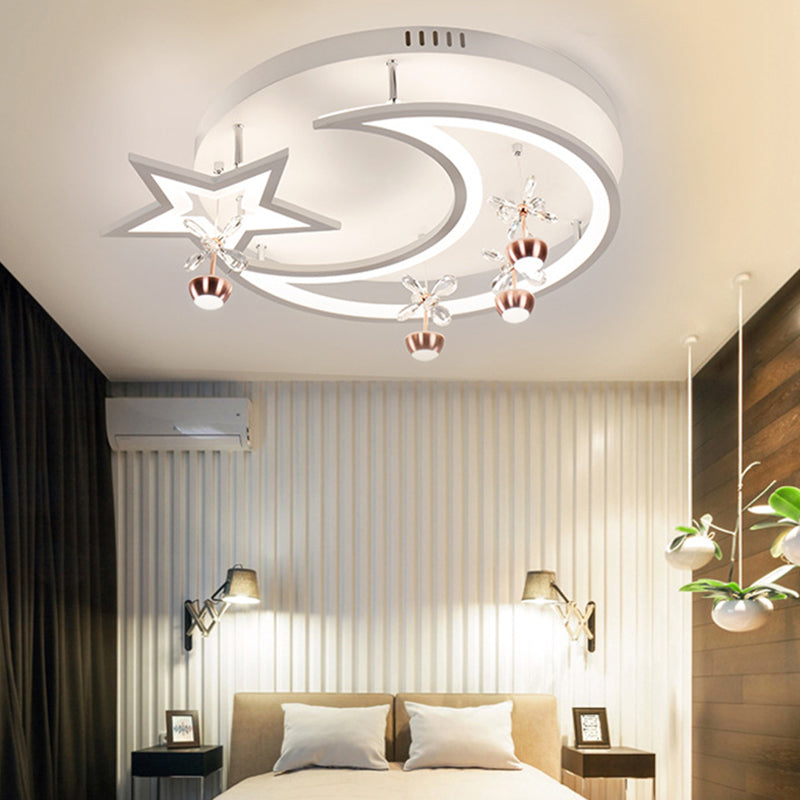 16.5"/20.5"/24.5" W LED Acrylic Flush Ceiling Light Modern Style White Star Moon Bedroom Flush Mount Lamp in White/3 Color Light