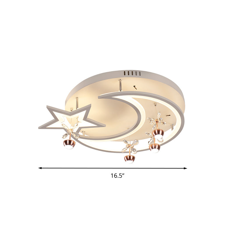 16,5"/20,5"/24,5" W LED Plafoniera da incasso in acrilico Stile moderno Lampada da incasso per camera da letto con stella bianca e luna in bianco/3 colori di luce