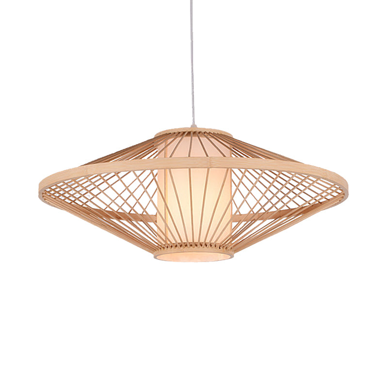 19,5 "/23,5" Dia Saucer lampe suspendue LAMPE MODERNE BAMBOO 1 Bulbe Black / Beige Hanging Lightture pour le salon