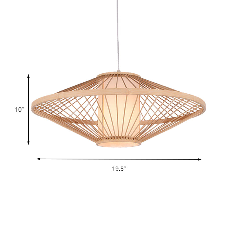 19.5"/23.5" Dia Saucer Suspended Lamp Modern Style Bamboo 1-Bulb Black/Beige Hanging Light Fixture for Living Room