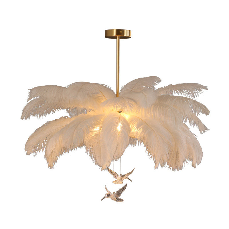 Ostrich Feather Ceiling Chandelier Modern Nordic Creative White Hanging Ceiling Light for Bedroom