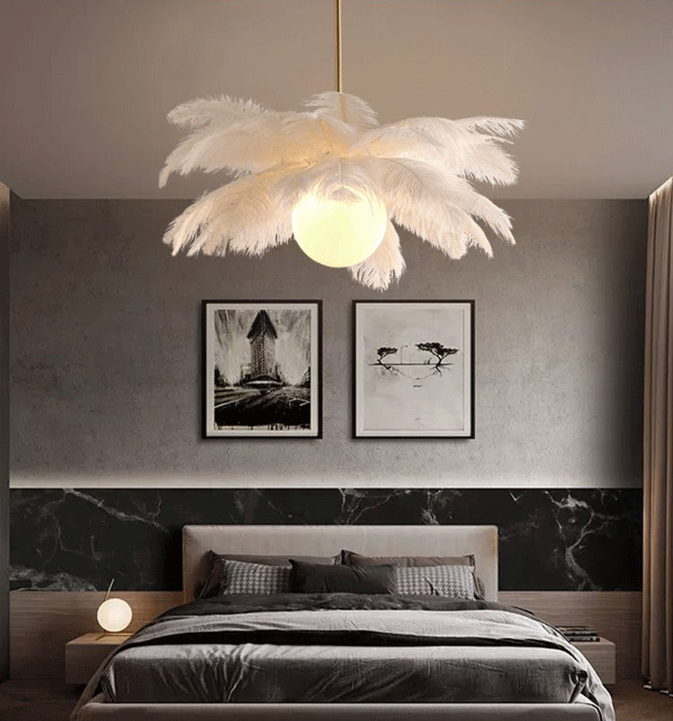 Affaire au plafond de plumes autruche Modern Nordic Creative White Plafond plafond pour chambre à coucher