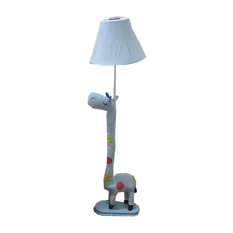 Giraffe Shaped Floor Light with Tapered Shade 1 Light Animal Fabric Floor Lamp for Bedroom