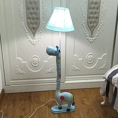 Giraffe Shaped Floor Light with Tapered Shade 1 Light Animal Fabric Floor Lamp for Bedroom