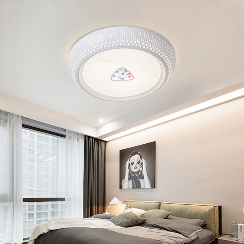 23"/31"/36" W Round Bedroom Flush Mount Lamp Simple Crystal LED White Flush Light Fixture in White/3 Color Light