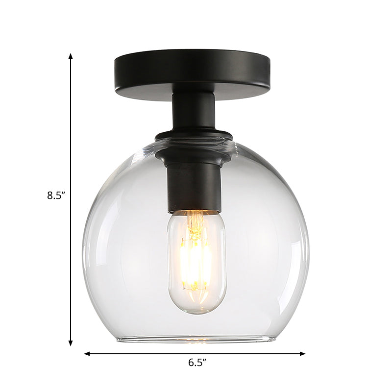 Global Corridor Semi Flush Light Clear Glass 1 Head Industrial Stylish Semi Mount Lighting in Black Finish