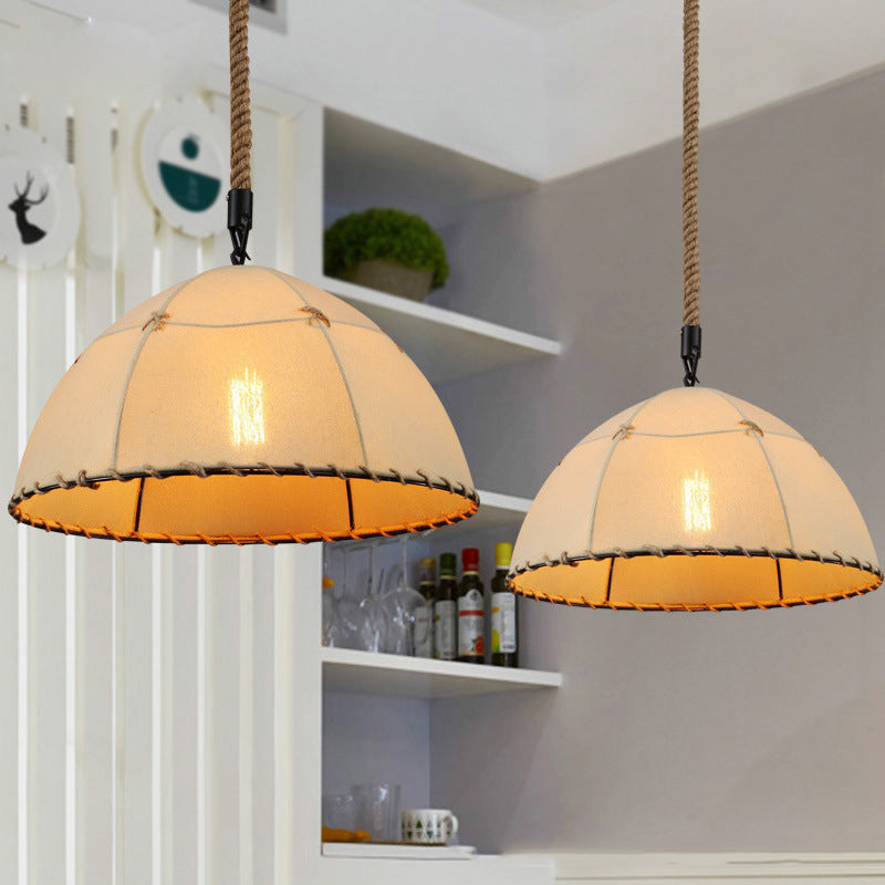 1 Light Hanging Light Kit Traditional Domed Fabric Suspension Pendant in Beige for Restaurant