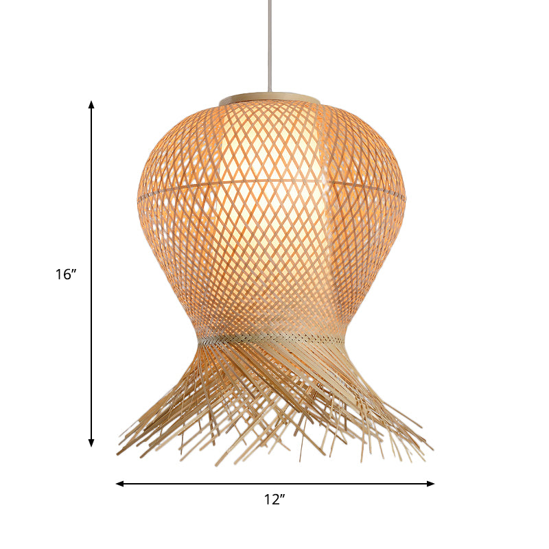 Woven Pendant Lighting Traditional Bamboo 1 Bulb 12"/16"/19.5" Wide Beige Hanging Lamp Kit for Living Room