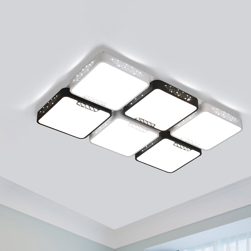 4/6 Lights Living Room Ceiling Mounted Fixture Simple Black and White Flush Mount Light with Rectangle/Square Acrylic Shade in Warm/White/3 Color Light