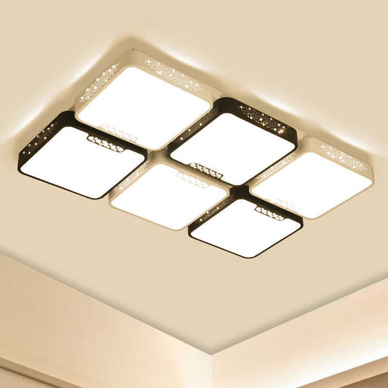 4/6 Lights Living Room Ceiling Mounted Fixture Simple Black and White Flush Mount Light with Rectangle/Square Acrylic Shade in Warm/White/3 Color Light