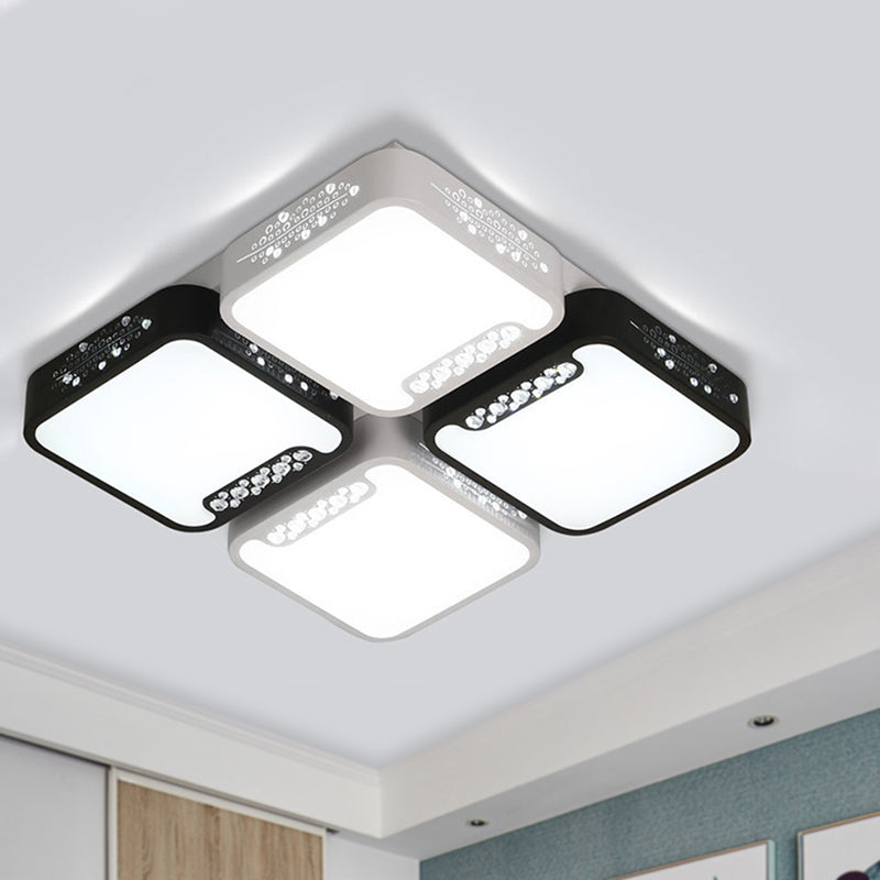 4/6 Lights Living Room Ceiling Mounted Fixture Simple Black and White Flush Mount Light with Rectangle/Square Acrylic Shade in Warm/White/3 Color Light