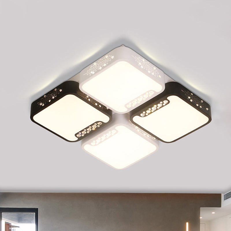 4/6 Lights Living Room Ceiling Mounted Fixture Simple Black and White Flush Mount Light with Rectangle/Square Acrylic Shade in Warm/White/3 Color Light