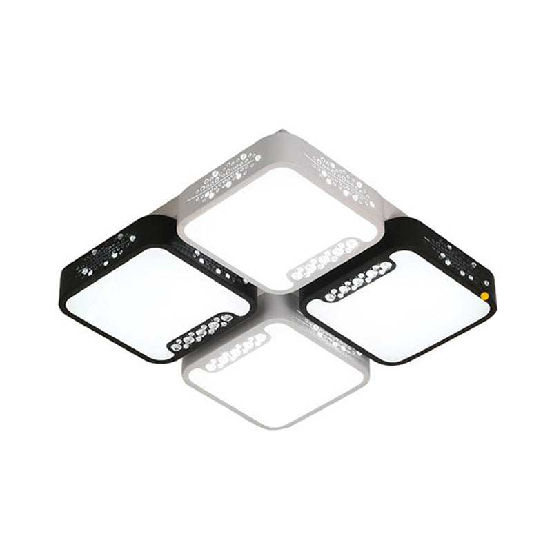 4/6 Lights Living Room Ceiling Mounted Fixture Simple Black and White Flush Mount Light with Rectangle/Square Acrylic Shade in Warm/White/3 Color Light