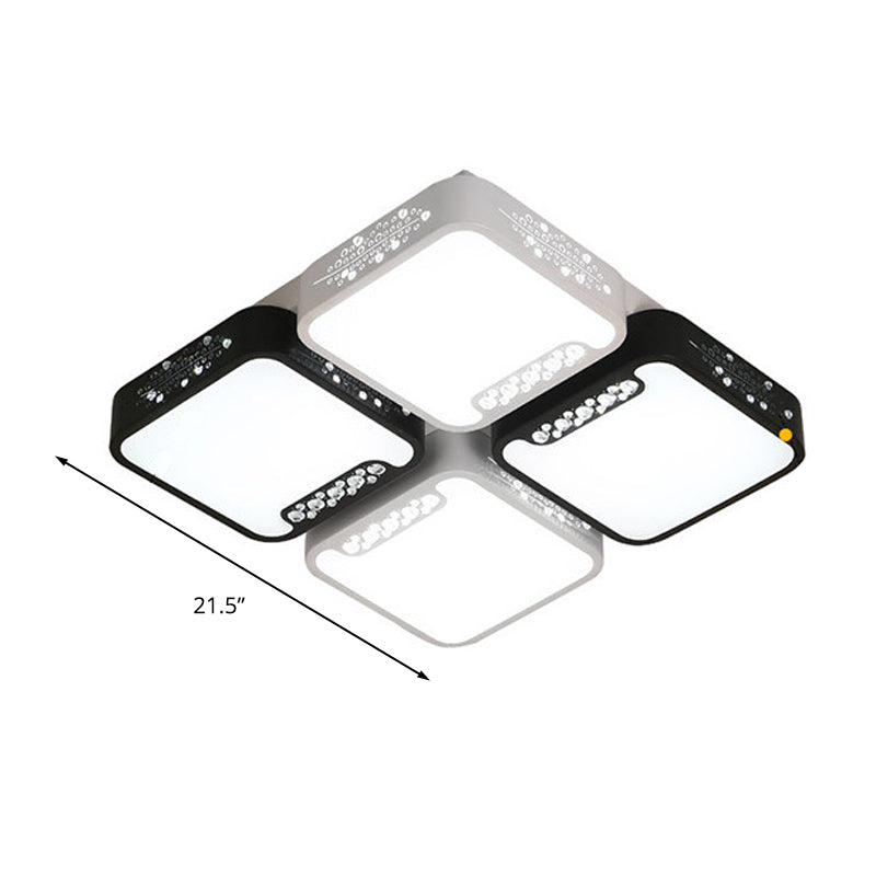 Lámpara de techo para sala de estar de 4/6 luces, luz empotrada simple en blanco y negro con pantalla acrílica rectangular/cuadrada en luz cálida/blanca/de 3 colores